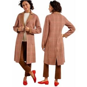Talbots Wool Blend Doubleface Long Coat Campfire Plaid Size 8